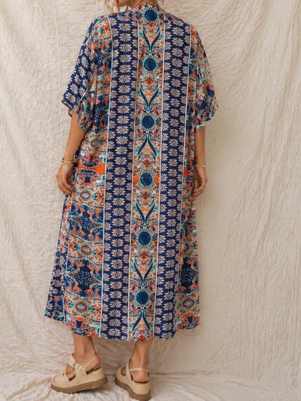 Boho Matching Set XL | Silky Kimono + High Waisted Shorts | Resort Wear